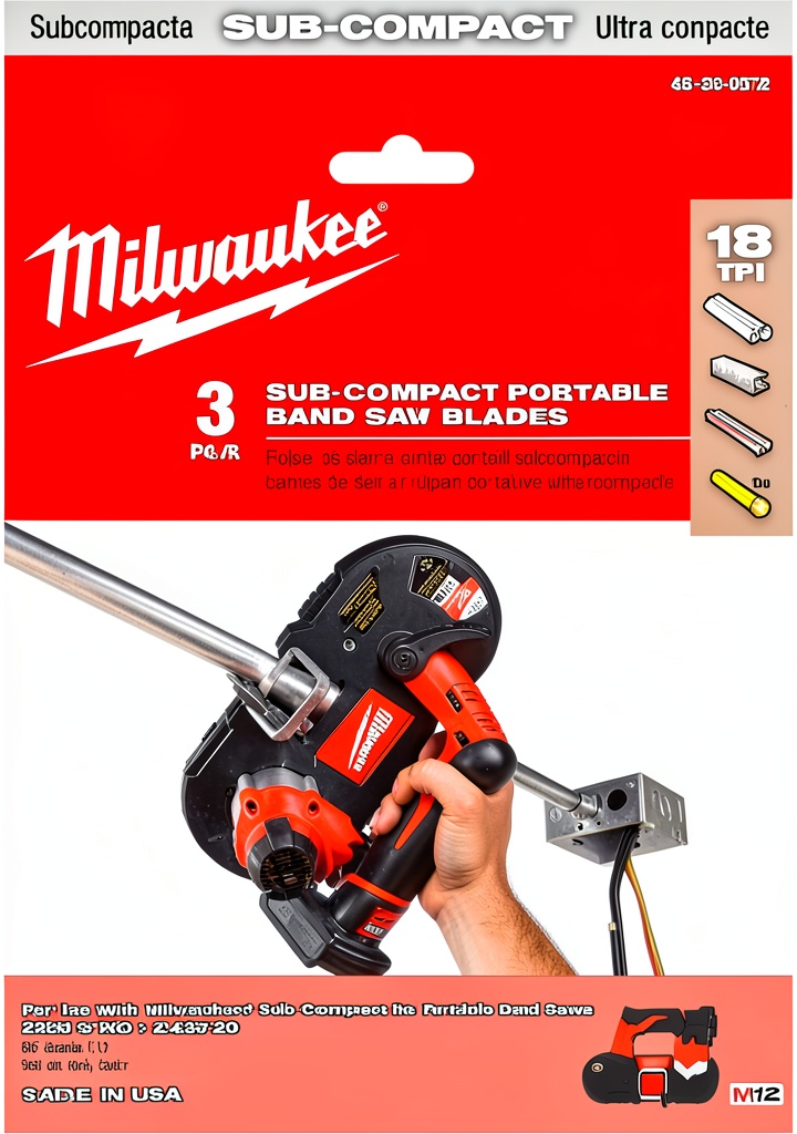 Installing Milwaukee Band Saw Blade Alloy Steel 18 Teeth Portable on a wooden workbench