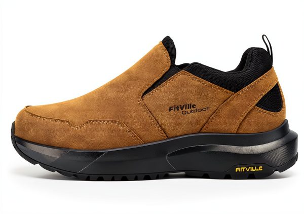 Mens Wide Toe Box Slip On Hiking Shoes Black Brown-1