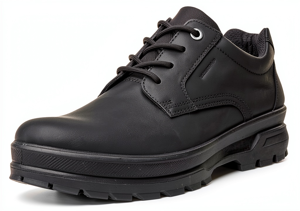 ECCO mens hiking shoes in black on rocky trail