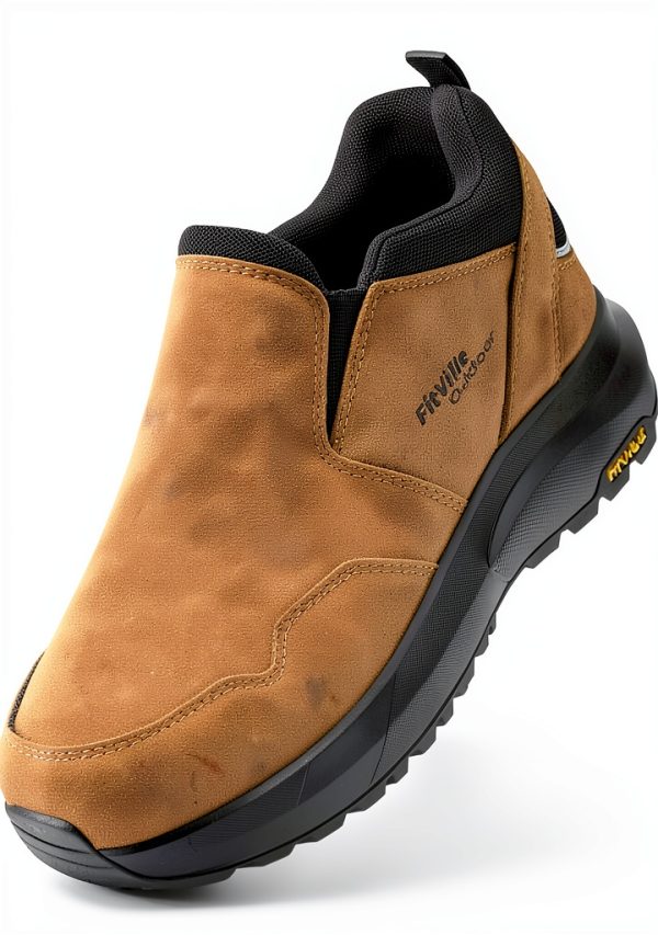 Mens Wide Toe Box Slip On Hiking Shoes Black Brown-0