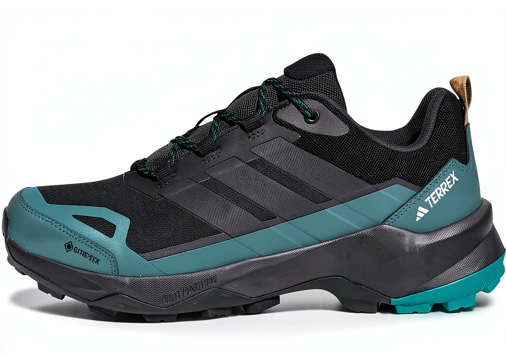 Adidas mens hiking shoes on a rocky trail