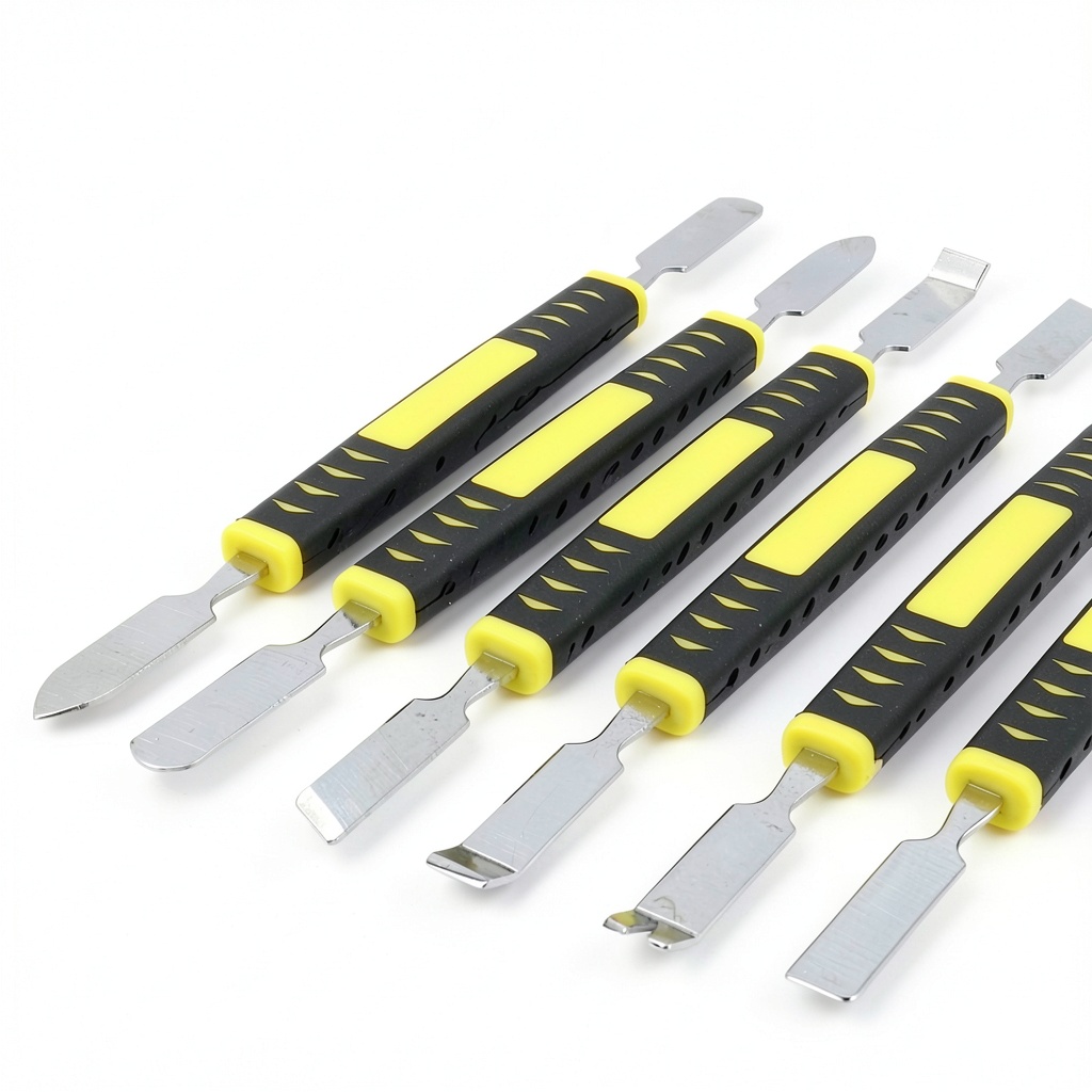Using Metal Crowbar 6-Piece Dual-Ends Spudger Kit by Oruiiju on a smartphone repair bench
