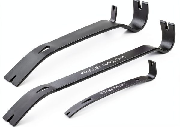 4-Piece Flat Pry Bar Set - 15",12",7",5.25" Heavy Duty Nail Puller, Utility Claw Bar, Wonder Bar, Crowbar, Mini Pry Bar, High Carbon Steel Forged Nail,baseboard and trim removal tool kit-0